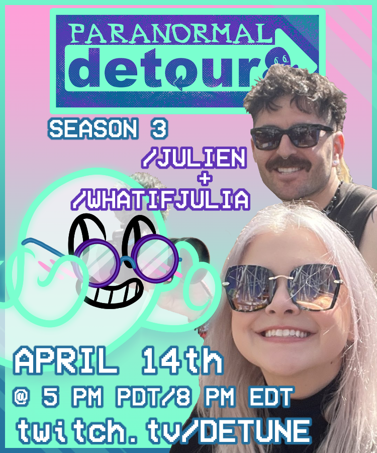 xdetune's tweet image. TOMORROW (the 14th) I AM TAKING JULIEN AND JULIA INTO AN UNDISCLOSED HAUNTED LOCATION AND WE ARE LIVESTREAMING THE ENTIRE ADVENTURE AND PARANORMAL INVESTIGATION ON MY TWITCH CHANNEL

you dont wanna miss this absurd adventure into the spooky unknown

tomorrow, 6pm PST.
