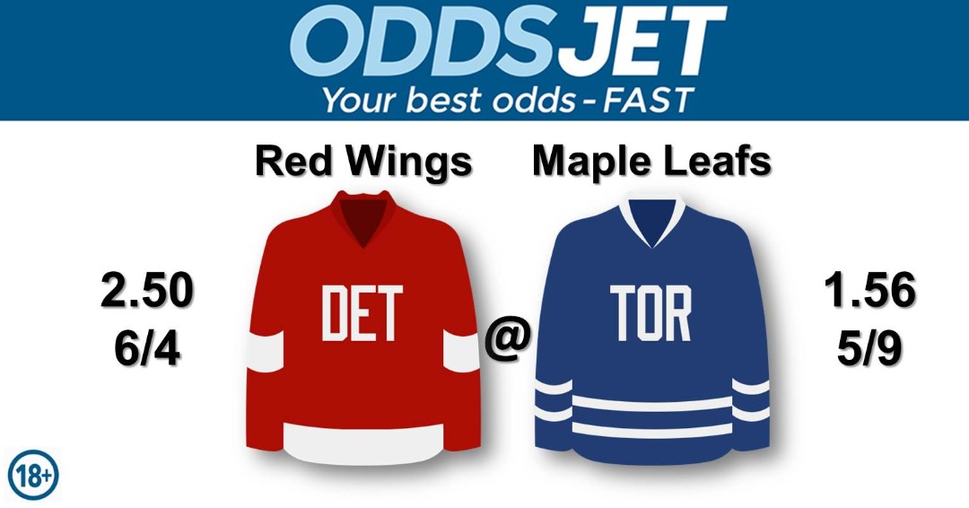 #NHL, #HockeyTwitter, #LGRW,#DetroitRedWings, #RedWings, vs. #MapleLeafs, #TMLtalk, #GoLeafsGo, #Leafs, #LeafsForever, Get your best odds - fast at oddsjet.com