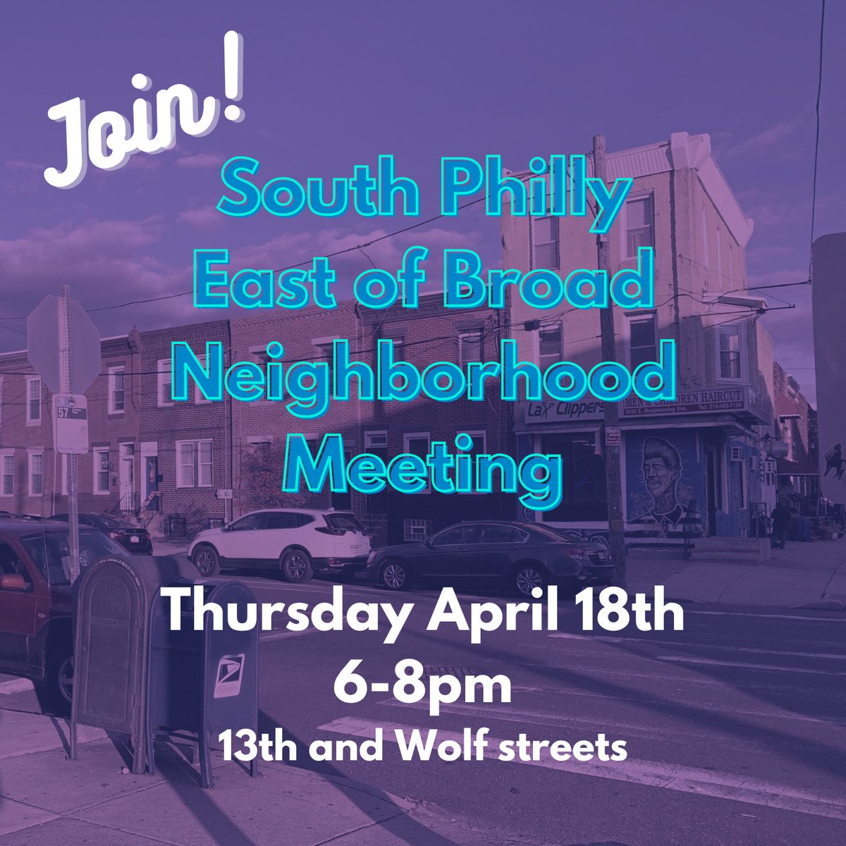 South Philly- Join your Reclaim friends East of Broad Street at our April Neighborhood Meeting this Thursday! All are welcome! Sign Up Here: actionnetwork.org/.../south-phil…