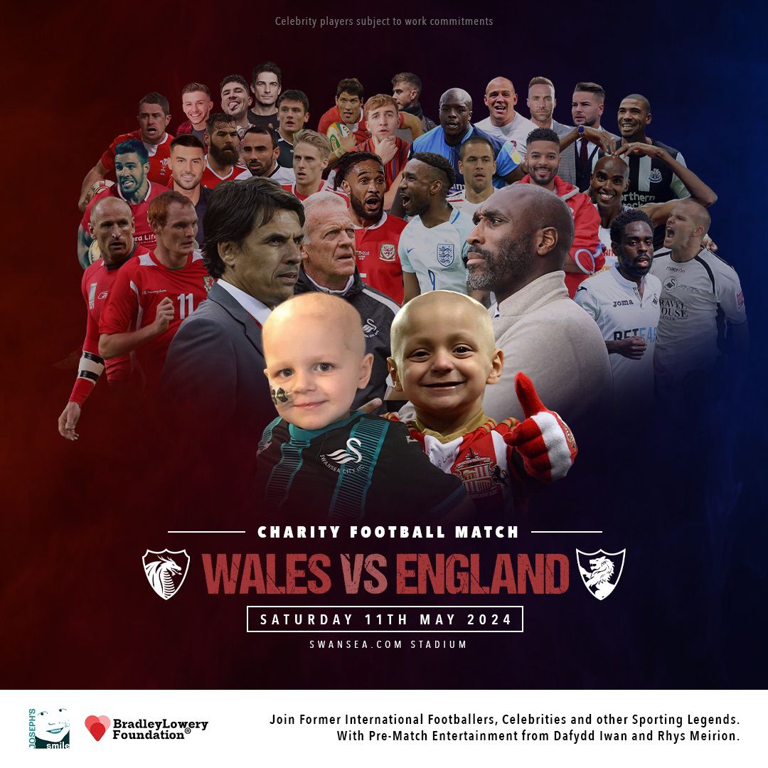 𝙒𝙖𝙡𝙚𝙨 𝙫 𝙀𝙣𝙜𝙡𝙖𝙣𝙙 𝘾𝙝𝙖𝙧𝙞𝙩𝙮 𝙁𝙤𝙤𝙩𝙗𝙖𝙡𝙡 Sat May 11th @ Swansea.com £12 Adult £6 child Chris Coleman, Alan Curtis, Sol Campbell, Ashley Williams, Jermain Defoe, Joe Cole, Mo Farah, Leon Britton, Nathan Dyer & more. 👇 eticketing.co.uk/swanstickets/