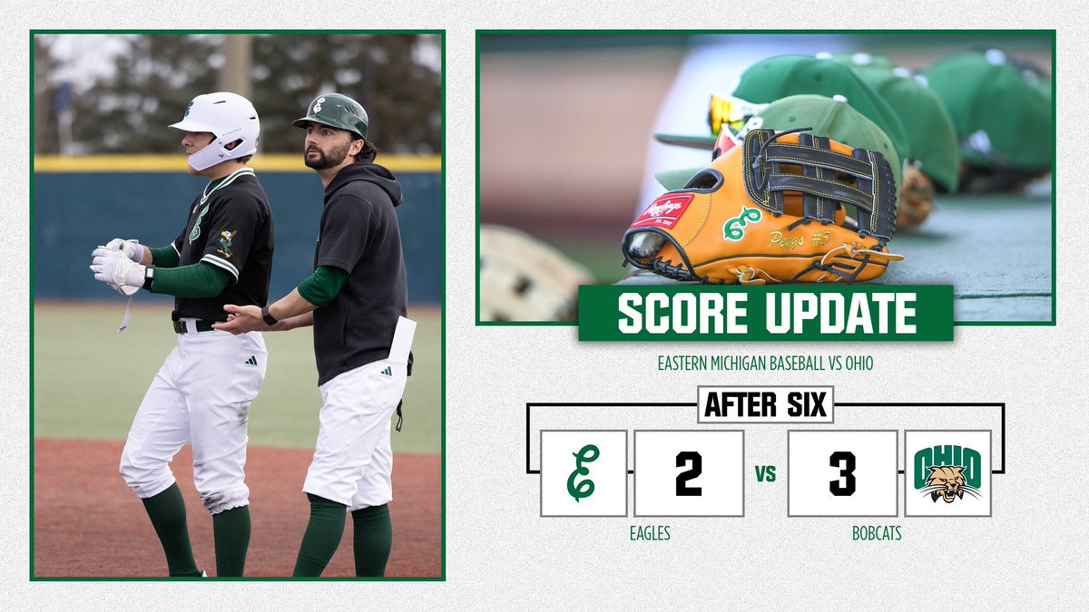 𝗘𝟲 | 𝗢𝗨 𝟯, 𝗘𝗠𝗨 𝟮 Eagles trail by one after six. 📺tinyurl.com/36zpmjn8 #EMUEagles | #HTR