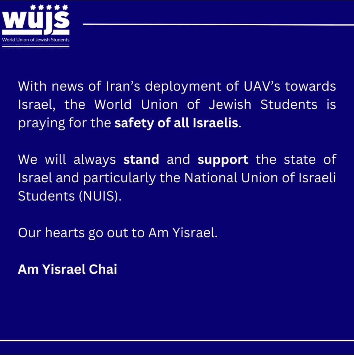 Statement of WUJS on the current Iran’s attack on Israel WUJS stands in solidarity with all the Israelis