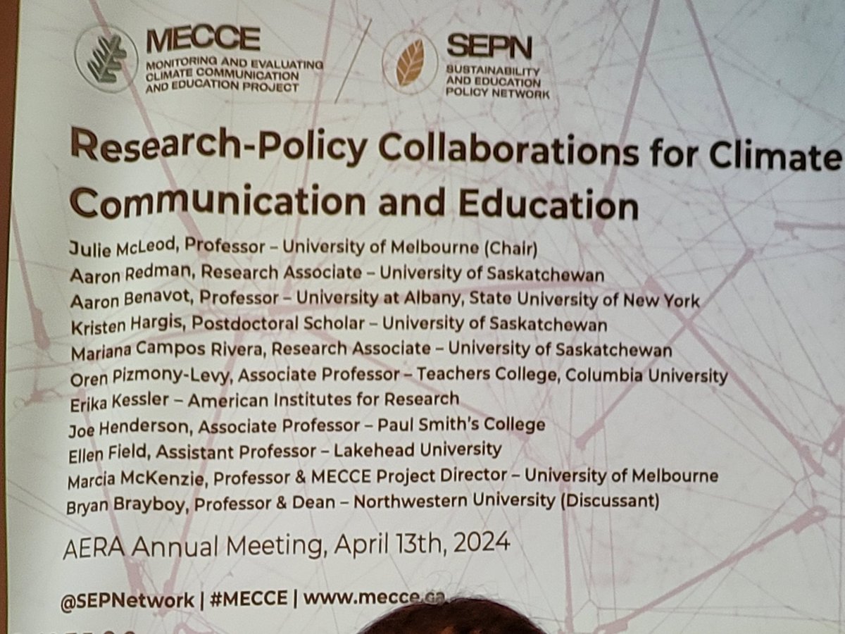 Dr. Mary Bridget Burns (@marybridgetedu) on Twitter photo This was a fascinating group of presentations. #MECCE <a href="/SEPNetwork/">Sustainability & Education Policy Network</a> #AERA2024
I think "delicious data" will stay with me for a while, and you were exactly right, <a href="/BryanBrayboy/">Bryan Brayboy</a>
Nice work by all, including Erika Kessler of <a href="/AIRInforms/">American Institutes for Research</a> This was a fascinating group of presentations. #MECCE <a href="/SEPNetwork/">Sustainability & Education Policy Network</a> #AERA2024
I think "delicious data" will stay with me for a while, and you were exactly right, <a href="/BryanBrayboy/">Bryan Brayboy</a>
Nice work by all, including Erika Kessler of <a href="/AIRInforms/">American Institutes for Research</a>