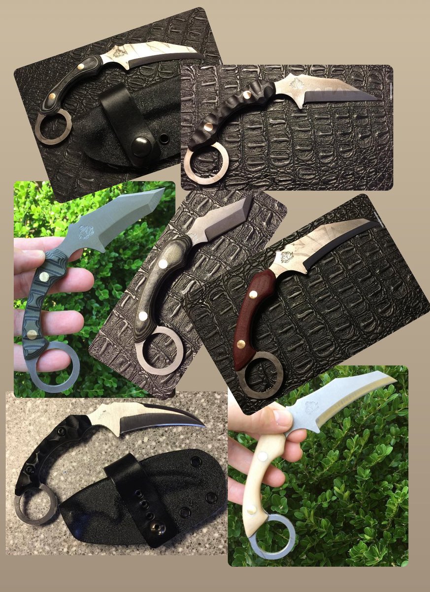 Weapon_eyezd's tweet photo. Karambits are one of my favorite tools, here’s a few I made for some loyal followers on Instagram #customknives #karambit #knife #blade #forgedsteel #IranIsrael #maker #creator #handsofsteel #war https://t.co/msgdnUIB7l