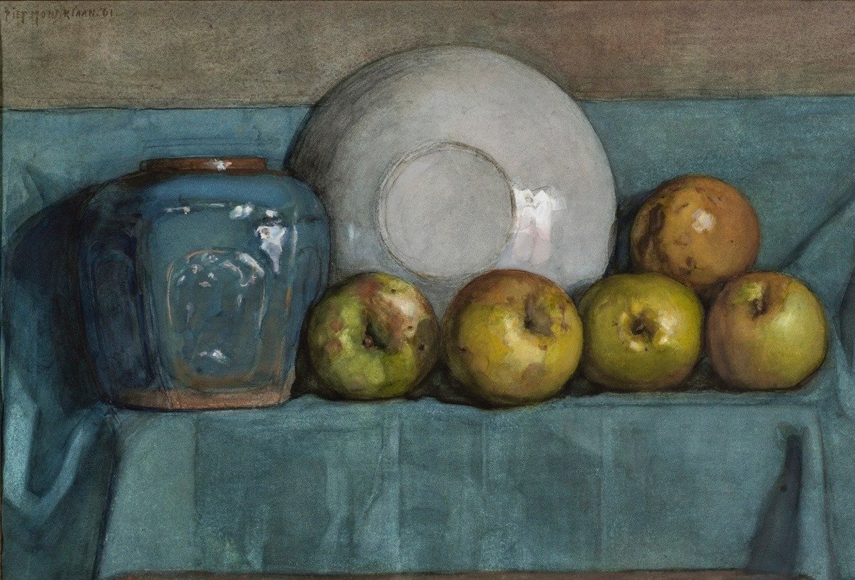Piet Mondrian: 'Apples, Ginger Pot, and Plate on a Ledge,' 1901