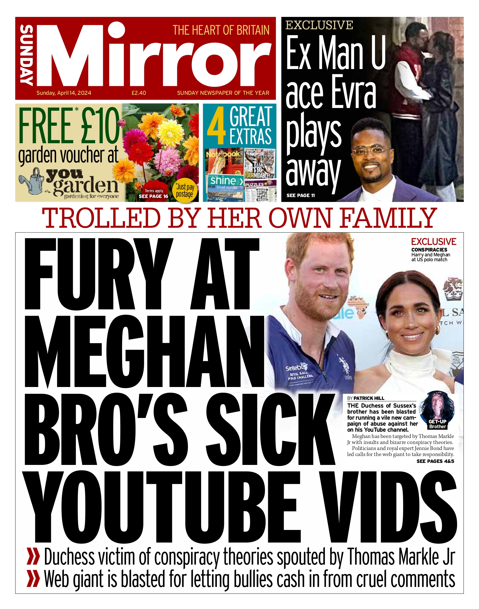 Sunday's front page: Fury at Meghan bro's sick YouTube vids https://www.mirror.co.uk/news/royals/meghan-markles-brother-thomas-jnr-32581013
#TomorrowsPapersToday 