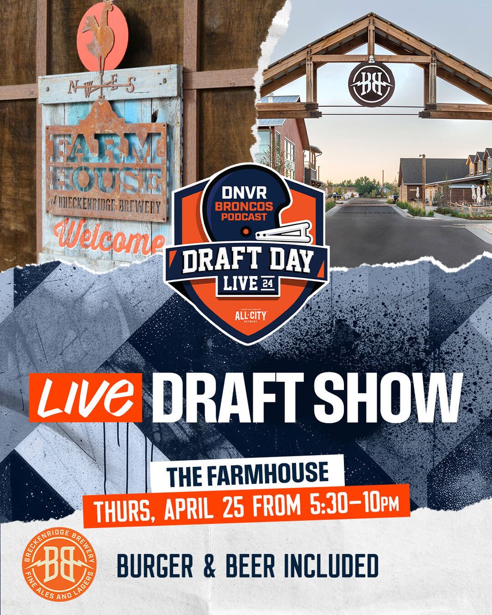 DNVR DRAFT DAY LIVE Join us at the @BreckBrew Farmhouse for our Live DNVR Broncos Draft Show! A burger and house beer are included in your ticket price! 🎟️- thednvr.com/event/dnvr-bro…