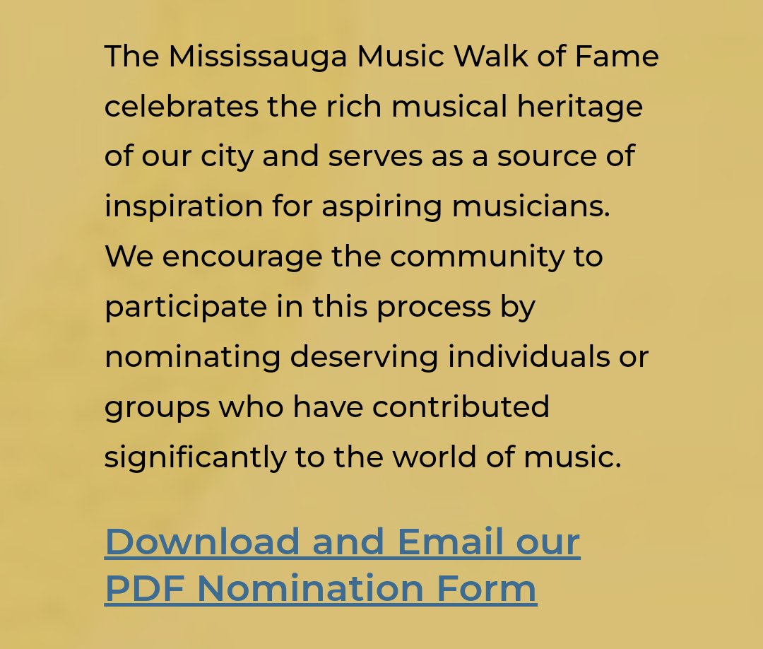 Nominations are open! Go on our website to nominate someone that you think would be an excellent 2024 inductee!

Download the PDF from our website and email it to info@musicwalkoffame.ca.

musicwalkoffame.ca/nominations/

#mississauga #music #walkoffame