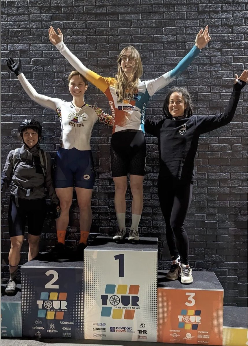 Here's Zoey (Zakkary) Marks on the top step of the women's fixed gear street sprint podium at the Tour of Newport News in Virginia. There are two fixed gear categories in this omnium this weekend: Women and Open. Mr. Marks registered for the women's category. #ThisNeverHappens