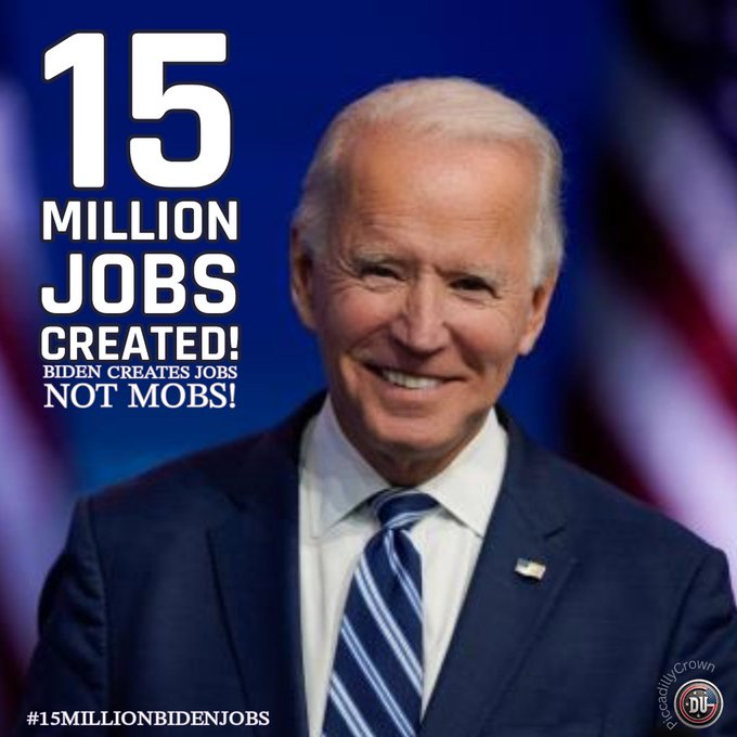 Under Joe Biden's leadership, 15 million jobs were created across America. You can't deny it. Joe Biden is the jobs President. Agree? Use the graphic with a post. Please follow us @DUnitedGraphics #DemsUnited