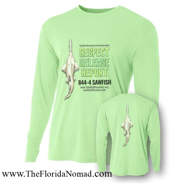 These beautiful solar performance shirts are now available & a portion of the proceeds will help our emergency efforts to rescue, rehabilitate & return to the wild endangered smalltooth sawfish affected by the ongoing fish health event in south Florida! thefloridanomad.com/products/sawfi…