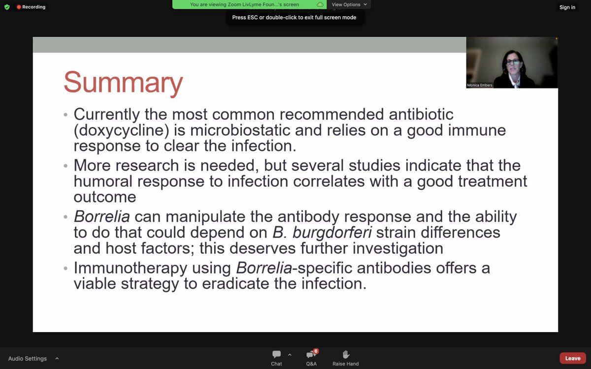 Ember's is working on an experimental mouse model where they administer doxycycline and monoclonal antibodies. Then look for persisters.