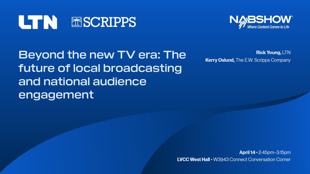 Tomorrow at 2:45 pm PT from the Connect Zone Conversation Corner at @NABShow, @EWScrippsCo's Kerry Oslund and LTN's Rick Young will spotlight how new tech and content innovation power dynamic shifts in the future of media and data delivery. nab24.mapyourshow.com/8_0/sessions/s… #LTN #NABShow