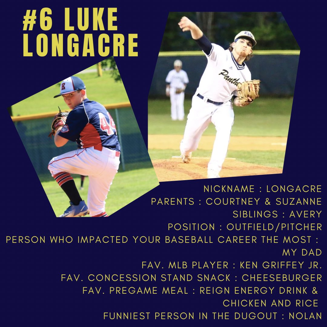 Our first senior spotlight for the week leading up to Senior Night this Thursday evening is #6 Luke Longacre! 🐾⚾️