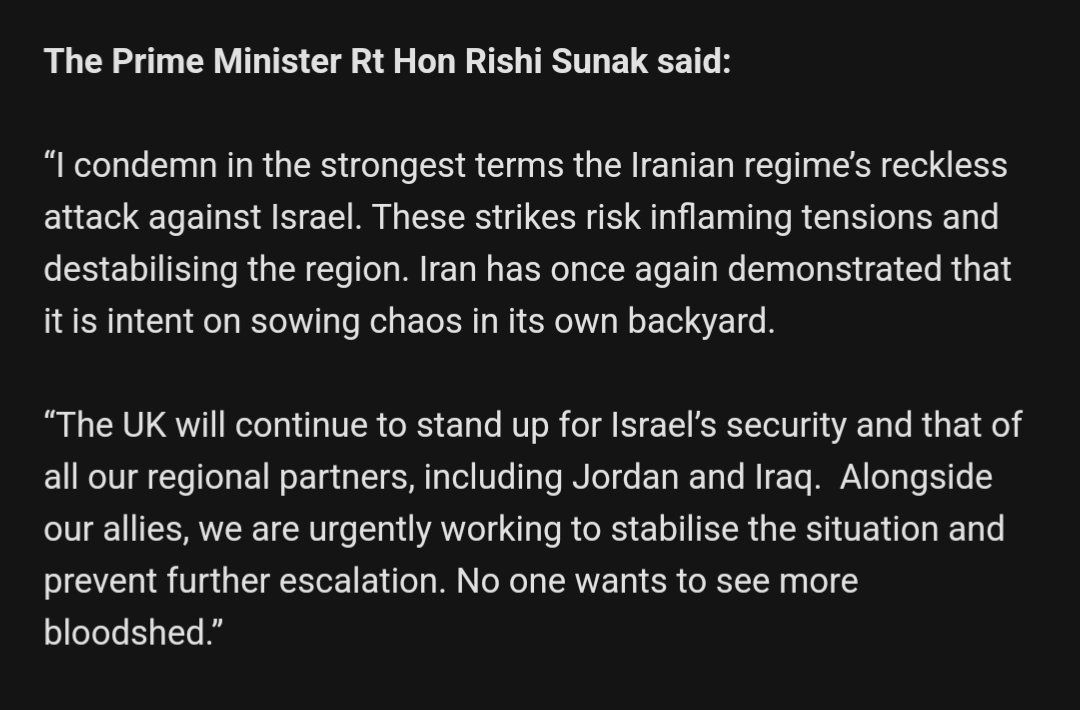 PM responds to Iran's drone attack (which in itself, for context, was a response to Israel striking the Iranian consulate in Syria on April 1)