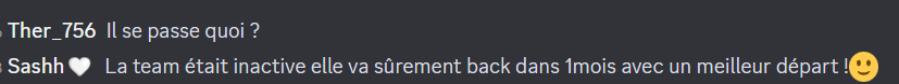 Tava_Team's tweet photo. Bonjour

Une rumeur disant que Jimmy est utiliser pour supprimer des serveurs se propage

Snifit fait ca avec un DC
il sait que le bot contient de quoi l'empêcher de RAID des serveurs, alors il a peur

La TRK et la EA n'existent pas
La C44 n'a pas été supprimer par notre action https://t.co/2WFcpD3Vir