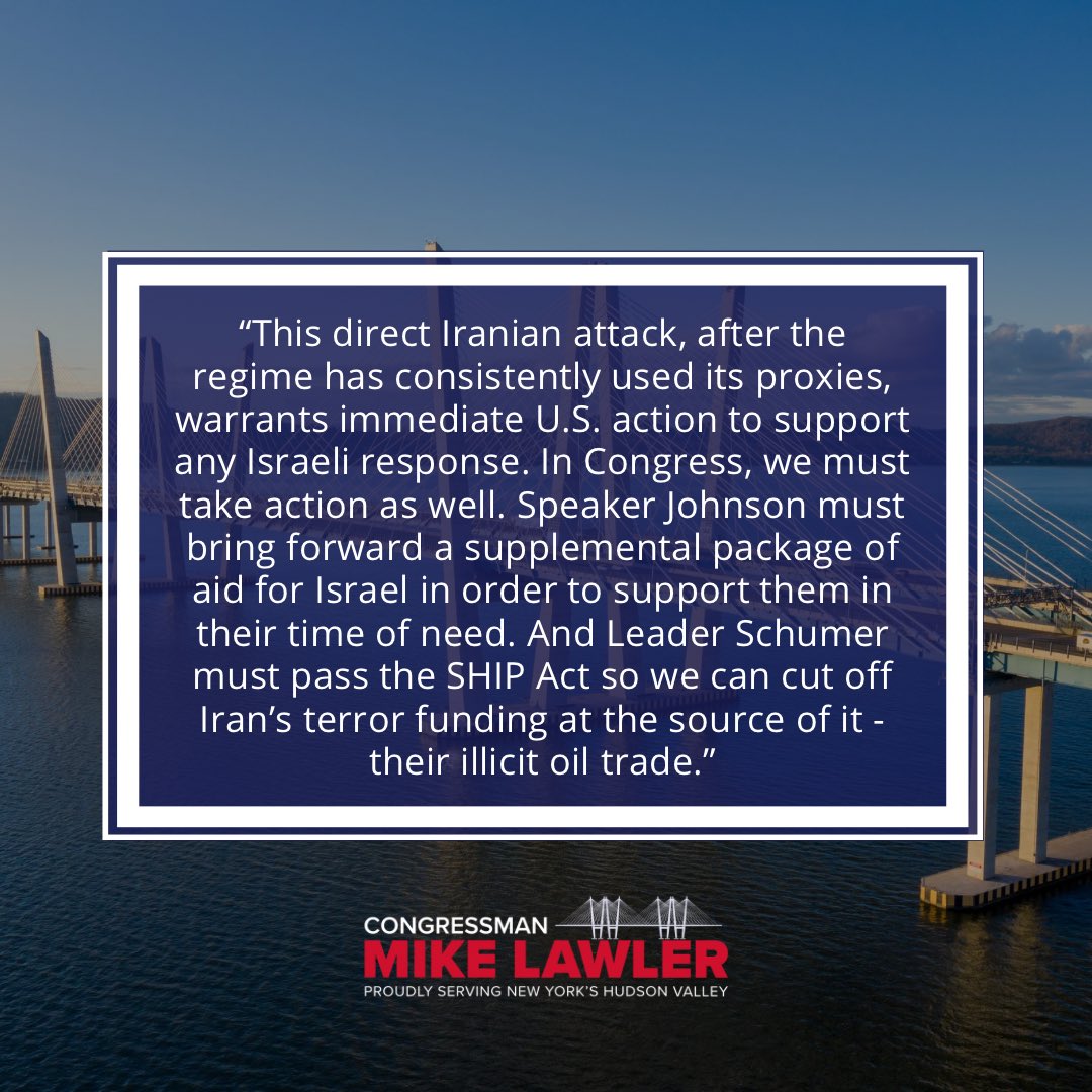 Iran, Russia and China have engaged in an unholy alliance to undermine and destabilize the US, Israel and the free world. We must act decisively — Congress must pass aid to Israel, Ukraine, and Taiwan AND the Senate must pass the SHIP Act.