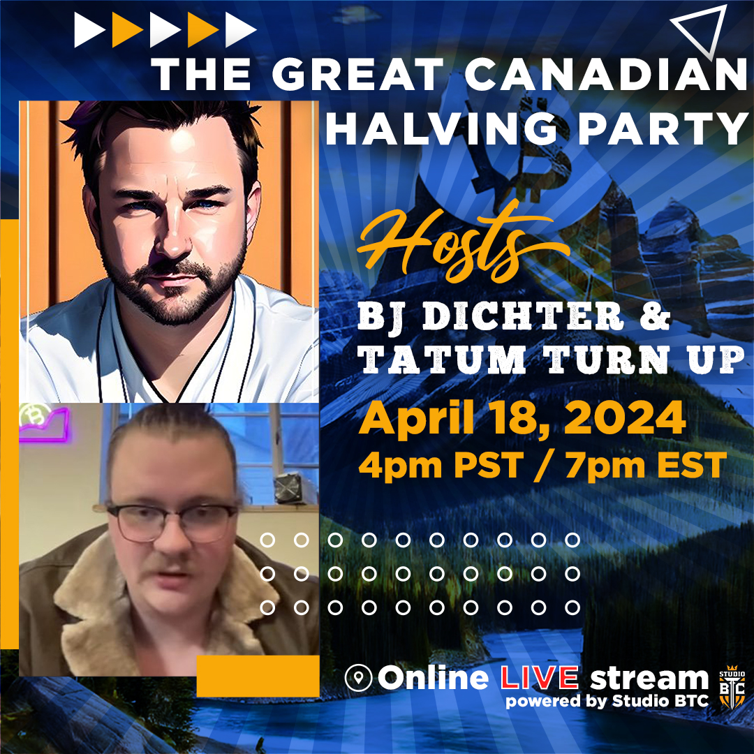 Do you know any Canadian sterotypes? If so, @tatumturnup wants to hear from you. Join us for the Cross Canada #bitcoinhalving party April 18, 2024. No excuses; you can join us from your couch while eating bonbons like Peg Bundy. PSA: Smoking is bad for you.