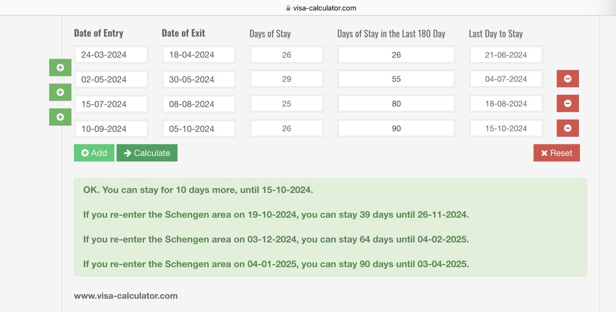visa-calculator.com 💚 𝗘𝗔𝗦𝗬 𝗮𝗻𝗱 𝗙𝗥𝗘𝗘

Want to know the earliest Schengen travel dates where you can stay for the longest time according to the 90/180 day rule?

#schengen #travel #SchengenTravel #europetravel #europe #bordercontrol #schengenvisa #schengenarea 👉🏿