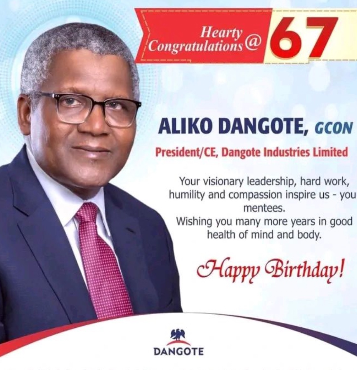 Its Aliko's birthday.....Thank you for representing Africa .