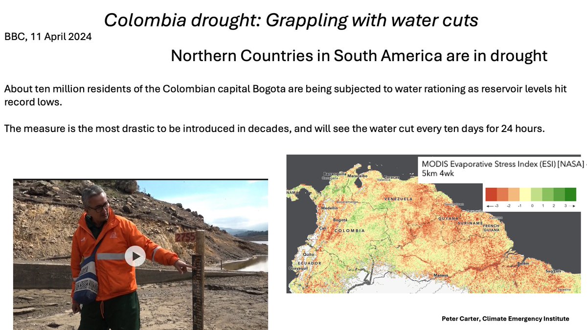 BOGATA SEVERE DROUGHT WATER RATIONING 11 April 2024 10 million Bogota columbia water rationing as reservoirs hit record lows. Most drastic to be introduced in decades Extensive drought affects northern countries of South America #drought #climatechange #globalwarming