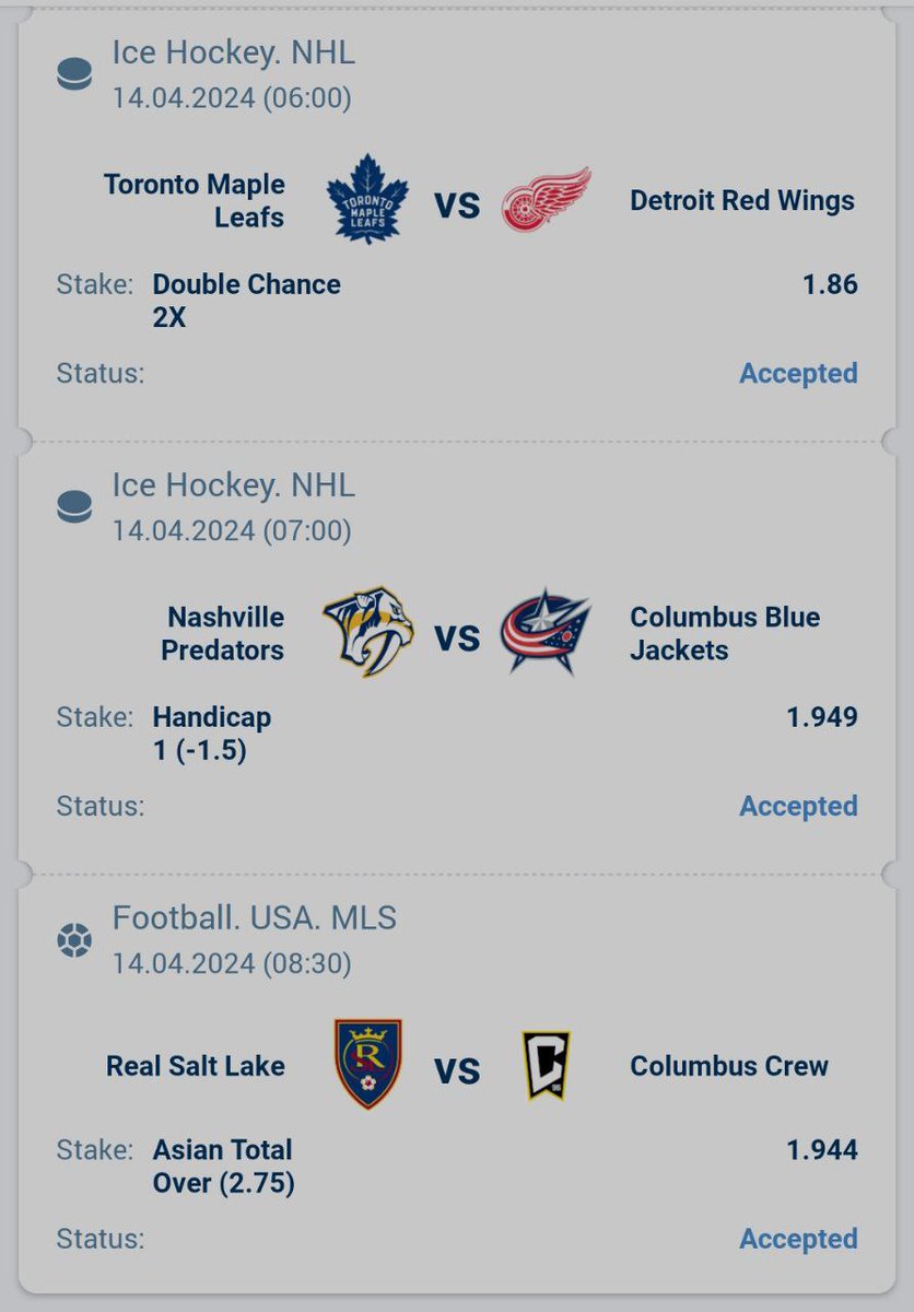 RazePicks's tweet photo. 3-Leg Parlay. 🍀

@ 7.04 / +604

#GamblingX #MLS #NHL https://t.co/h4CIZNBrQa