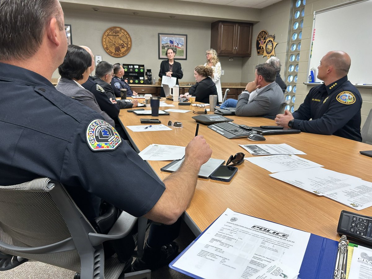 Leadership through teamwork. Every month all the agency heads of each law enforcement agency in San Luis Obispo County gather to discuss topics, current events and collaborate. Truly an honor for Cuesta to be there .