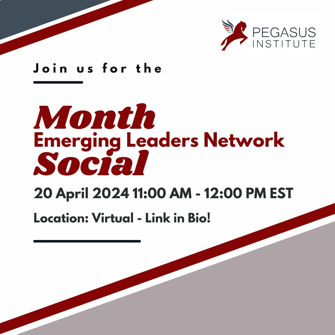 PEGASUS Institute's Emerging Leaders Network invites you to their monthly social on 20th April 2024, 11 am to 12 pm EST at the link in bio. Spread the word. 
#InstPegasus #EmergingLeadersNetwork #Social #GlobalHealth #Peace #Sustainability