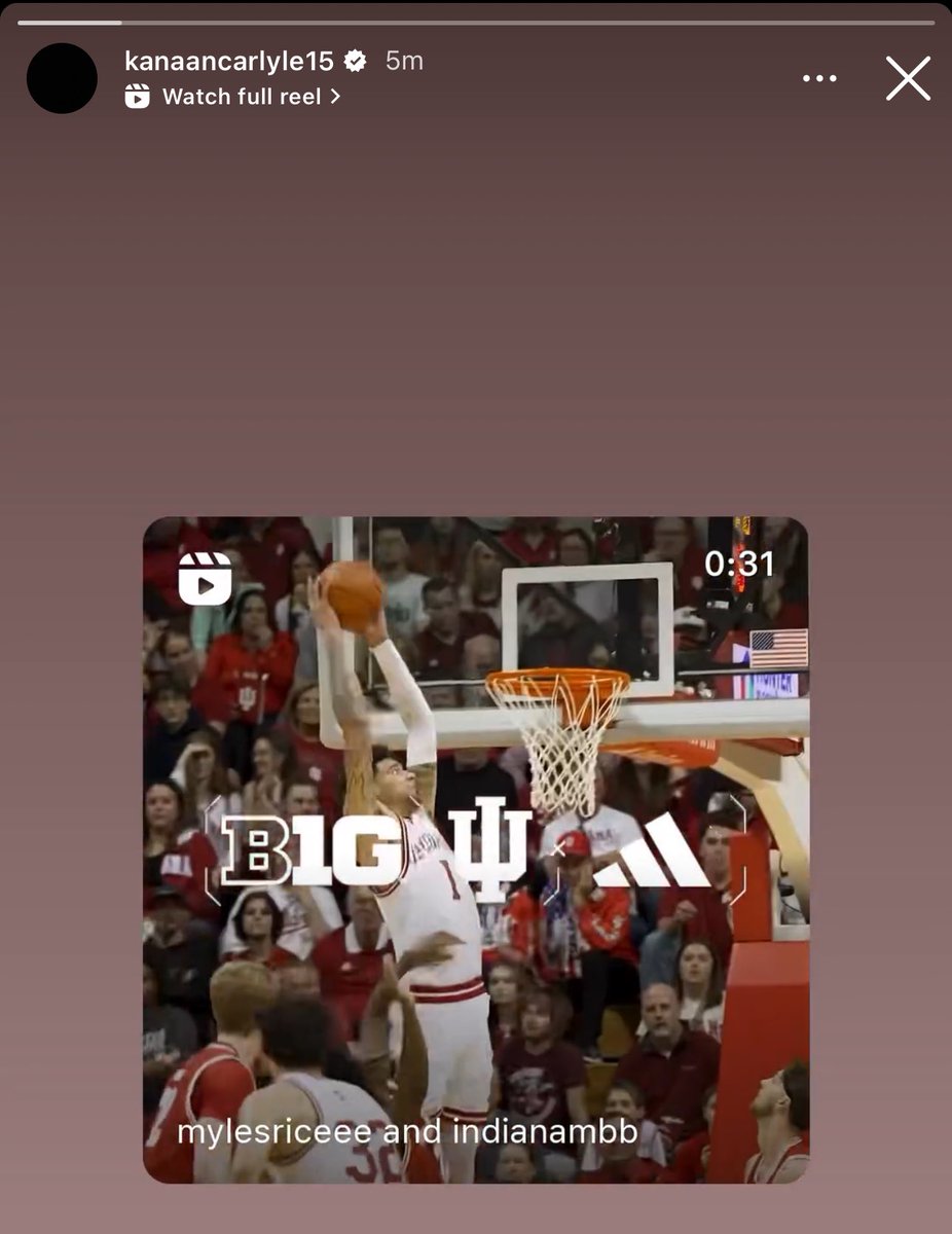 Stanford transfer guard Kanaan Carlyle, another IU portal target, just reposted Myles Rice’s commitment video on Instagram. #iubb