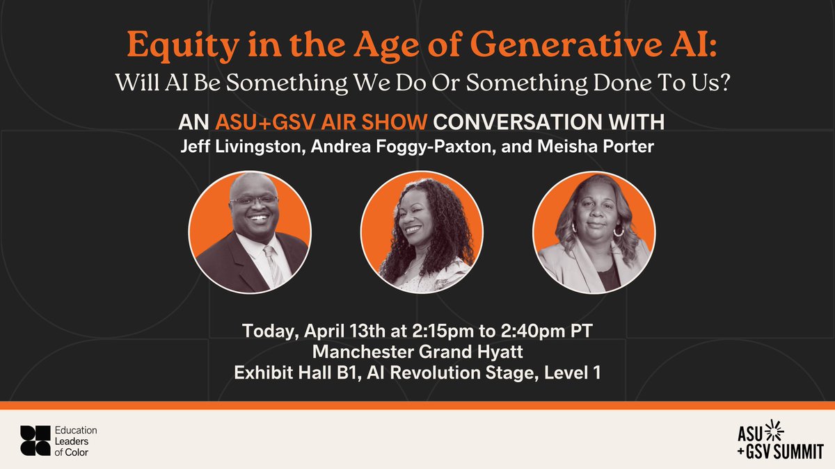 Starting Soon: Join our Entrepreneur-In-Residence @FoggyPaxton today at the @asugsvsummit for a panel where we'll dissect and discuss the multifaceted challenges and opportunities that arise with the integration of AI into teaching and learning. #WeAreEdLoC #ASUGSVSummit