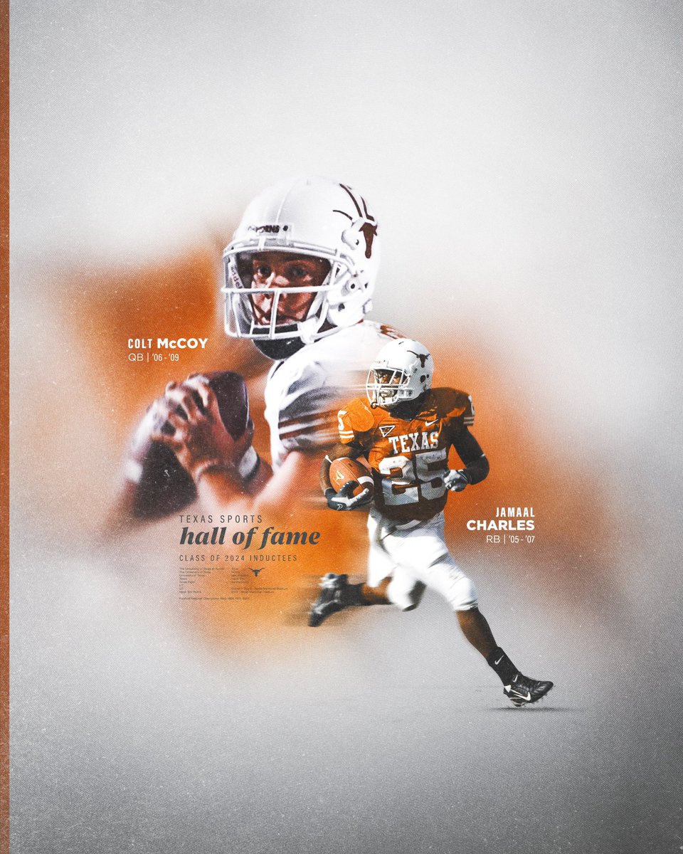 Texas Legends. Tonight, Colt McCoy and Jamaal Charles get inducted into the Texas Sports Hall of Fame 🤘 @ColtMcCoy x @jamaalcharles x @TXSportsHOF
