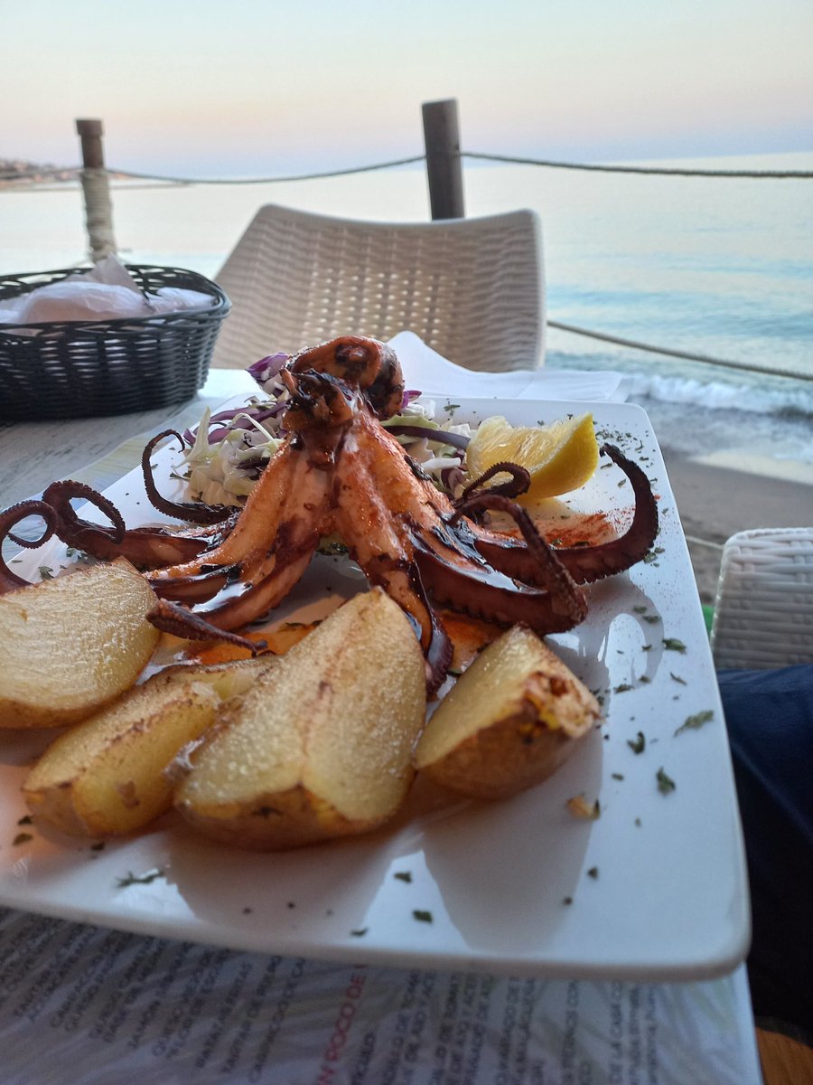 Malaga, el mejor lugar del mundo para salir a comer, no acepto discusion Pulpo a las brasas en terraza pegada a la playa €19