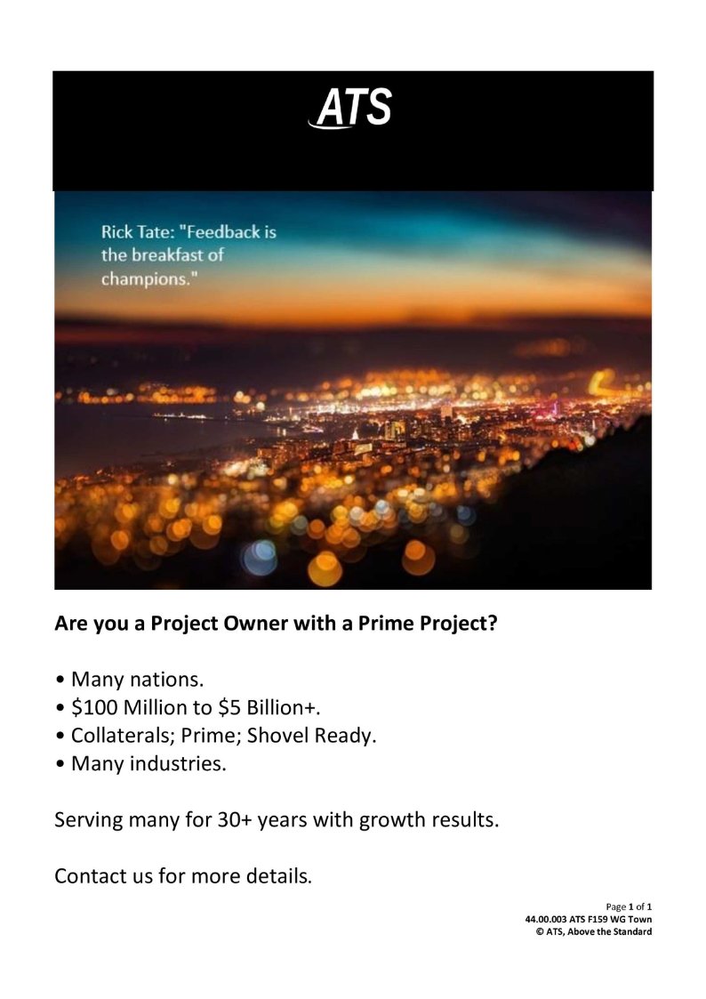 🎯Our project finance readiness consulting prepares you for financing 💡

Project Criteria: $100M- $5 Billion+. Most nations.

☑ ats-business.com
jm@ats-business.com
 
 #consulting #investment #projectmanagement