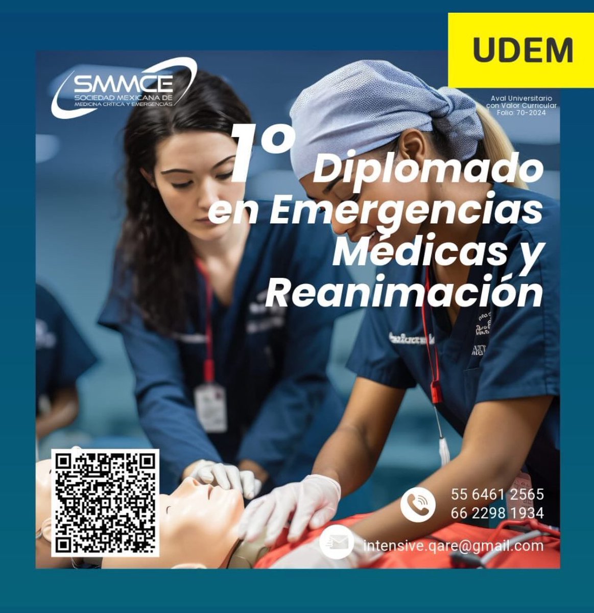 Te invitamos al 1er Diplomado en Emergencias Médicas y Reanimación de la Sociedad Mexicana de Medicina Crítica y Emergencias! Si quieres convertirte en un experto en la medicina de urgencias este diplomado es para ti! Con Aval Académico Universitario Cupo limitado