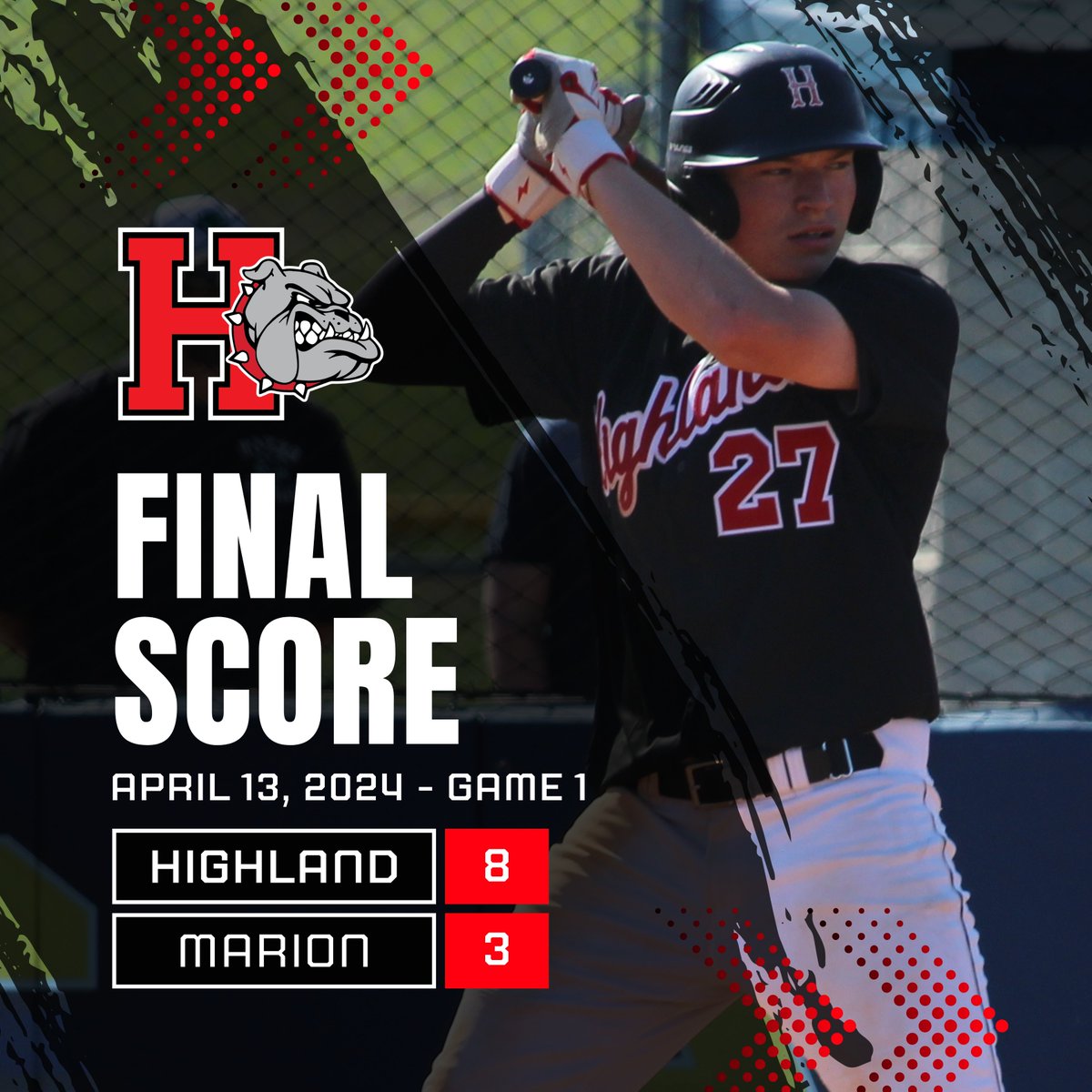 HHS Baseball (@hhsdawgbaseball) on Twitter photo <a href="/GarrinStone/">Garrin Stone</a> had three hits and his first varsity home run today to lead the Bulldogs to an 8-3 win in game one of a twin billing against Marion. Highland scored 5 runs in the 9th inning to secure the extra inning win. <a href="/ChaseKnebel/">Chase Knebel</a> added 3 hits and 2 RBIs in the game. <a href="/GarrinStone/">Garrin Stone</a> had three hits and his first varsity home run today to lead the Bulldogs to an 8-3 win in game one of a twin billing against Marion. Highland scored 5 runs in the 9th inning to secure the extra inning win. <a href="/ChaseKnebel/">Chase Knebel</a> added 3 hits and 2 RBIs in the game.