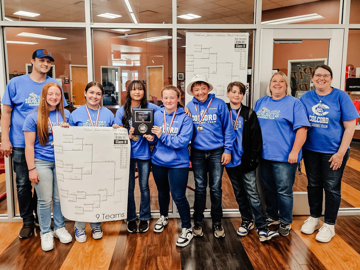 colcordschool's tweet photo. Colcord schools with their first state championship. 6th and 7th grade academic team won their first trophy ever for Colcord Schools. OJABA state champions!! https://t.co/IFFxgRxNn6