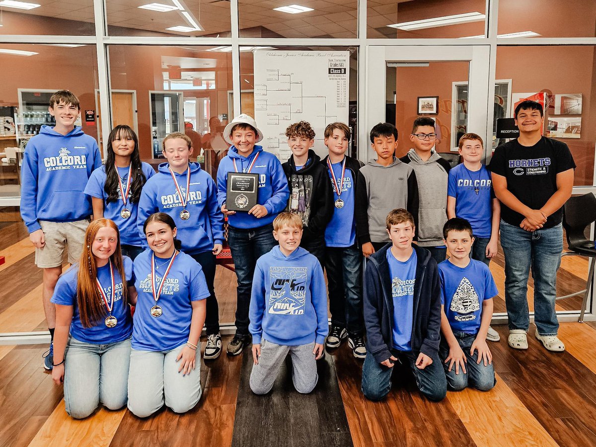 colcordschool's tweet photo. Colcord schools with their first state championship. 6th and 7th grade academic team won their first trophy ever for Colcord Schools. OJABA state champions!! https://t.co/IFFxgRxNn6