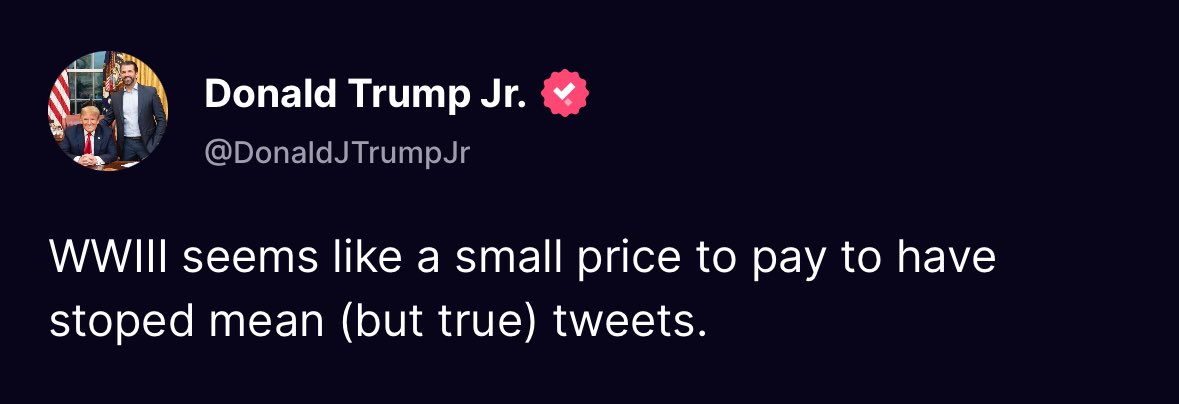 This 'mean tweets' nonsense is so stupid. We didn't dislike Donald Trump as a president because of his 'mean' (stupid) tweets, we disliked him because of his crass incompetence. He tanked the economy & killed hundreds of thousands of us because he is so appallingly inept.