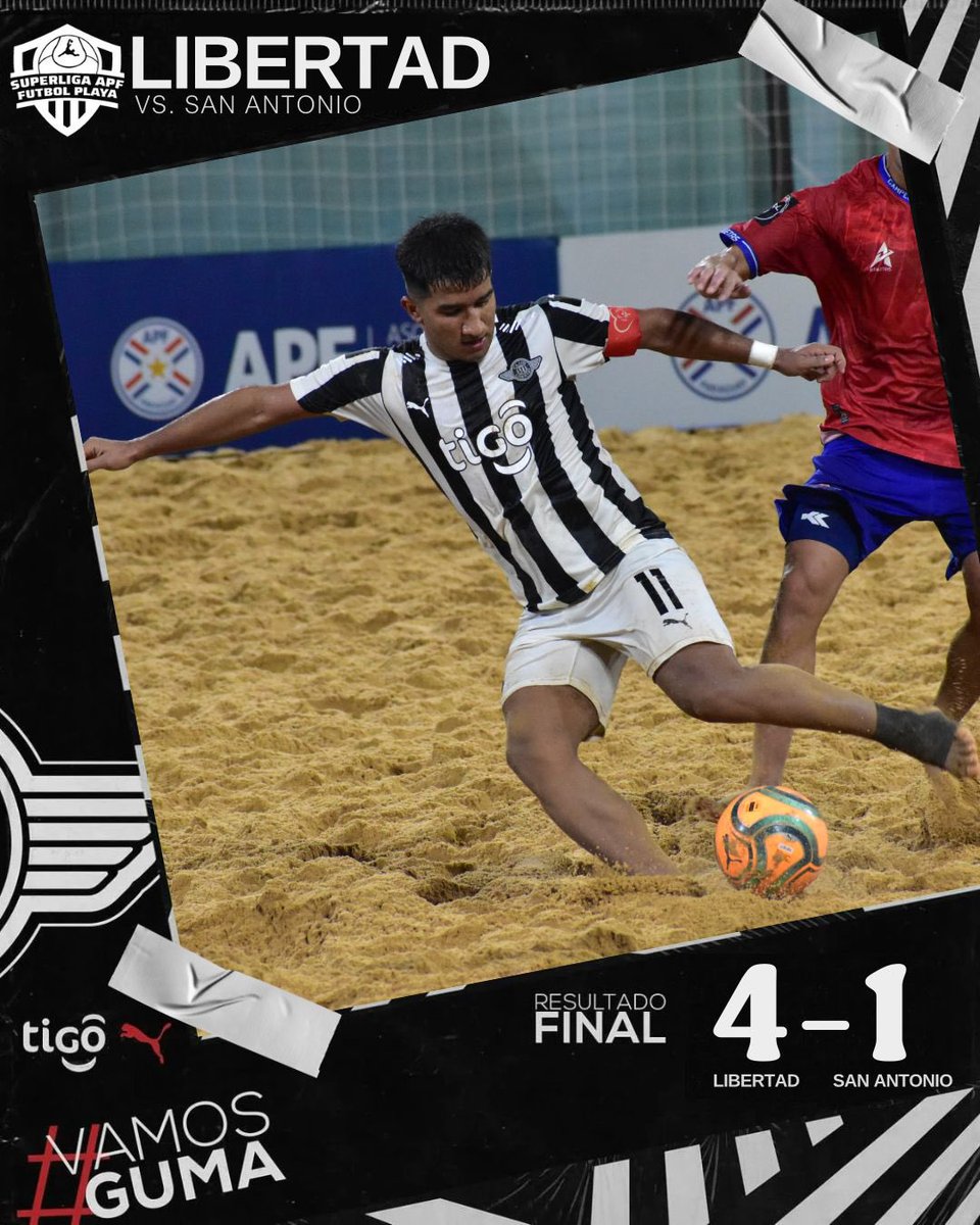 LibertadPlaya's tweet photo. ➡️Final🏆 - Finalísima || Superliga APF 2024

¡FINAL DEL ENCUENTRO!. 🏁👣

•Libertad4️⃣
•San Antonio1️⃣

#VamosGuma
#LibertadPlaya
#SuperLiga
#APFFútbolPlaya https://t.co/WH4Vv0I2Db