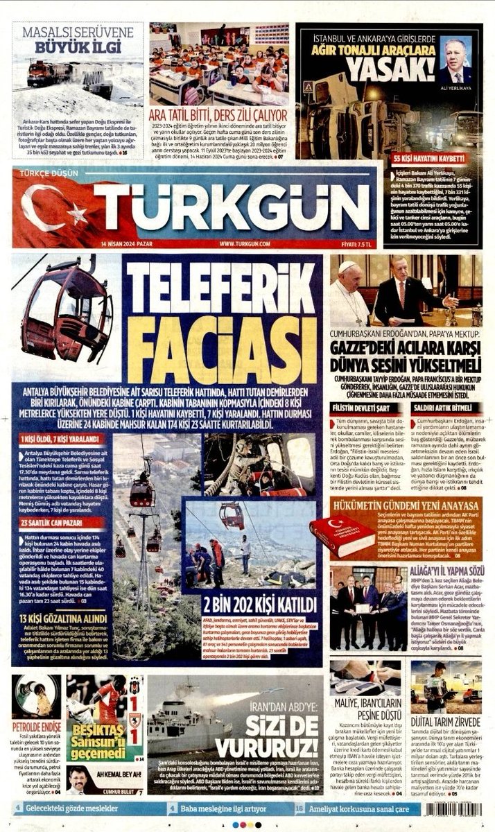 14 NİSAN 2024 PAZAR GÜNÜ 
#TÜRKGÜN GAZETESİ