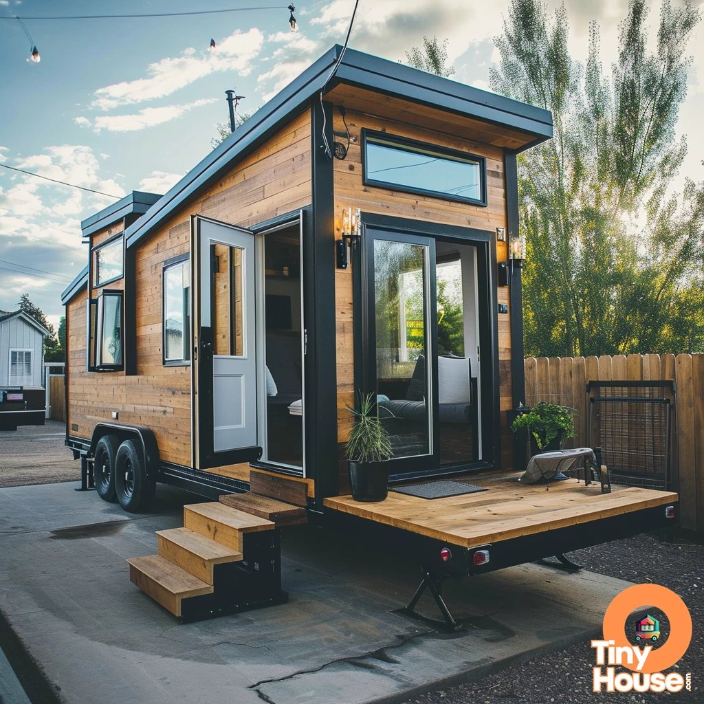 Check out this stunning tiny house on wheels!  It features a sleek, contemporary design with a color palette of white, black, and natural wood. #TinyHouseMovement #ContemporaryDesign #SmallSpaceLiving

What's your favorite design element? Would you incorporate any of...