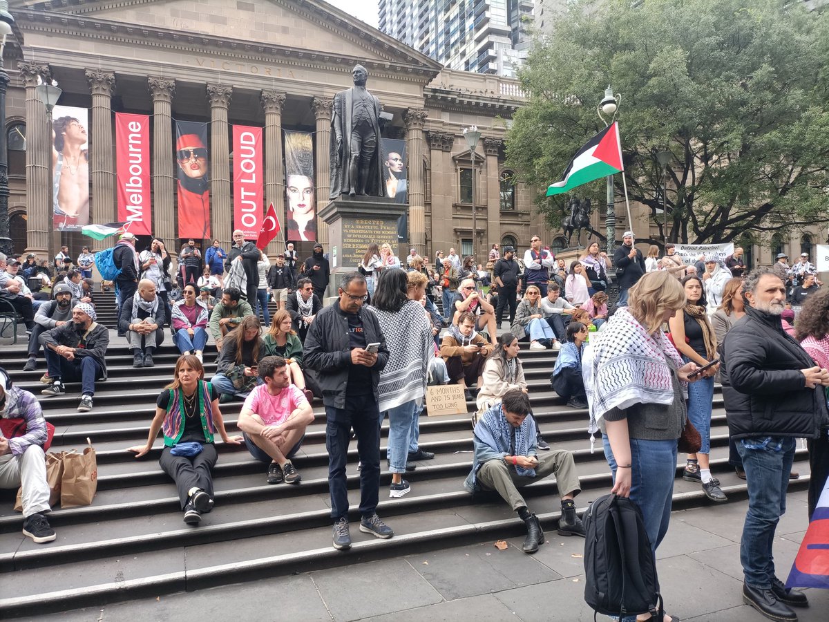 Crowd gathering for #CeasefireNOW at Naarm Melbourne. #GazaGenocide