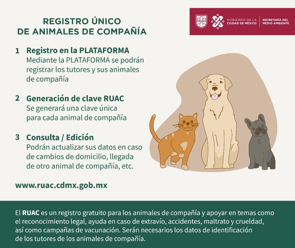 Los #TutoresResponsables registran a sus animales de compañía en el RUAC. Y tú, ¿ya registraste a tus perritos o michis?🐶🐱