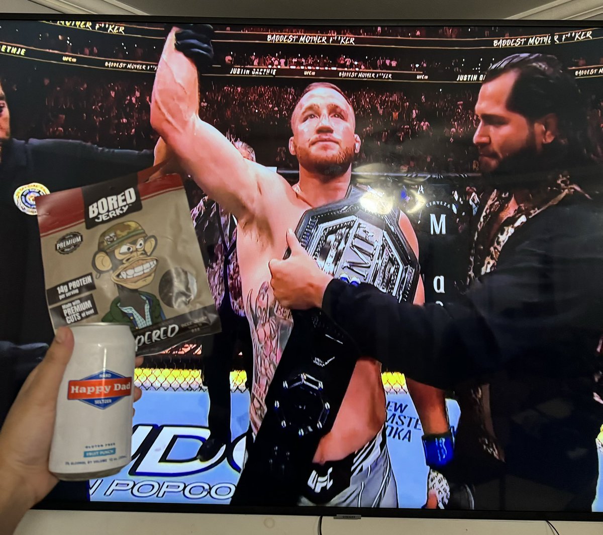#UFC300 we on the winning team!!!       
Eat <a href="/BoredJerky/">Bored</a> Drink <a href="/happydad/">Happy Dad</a>