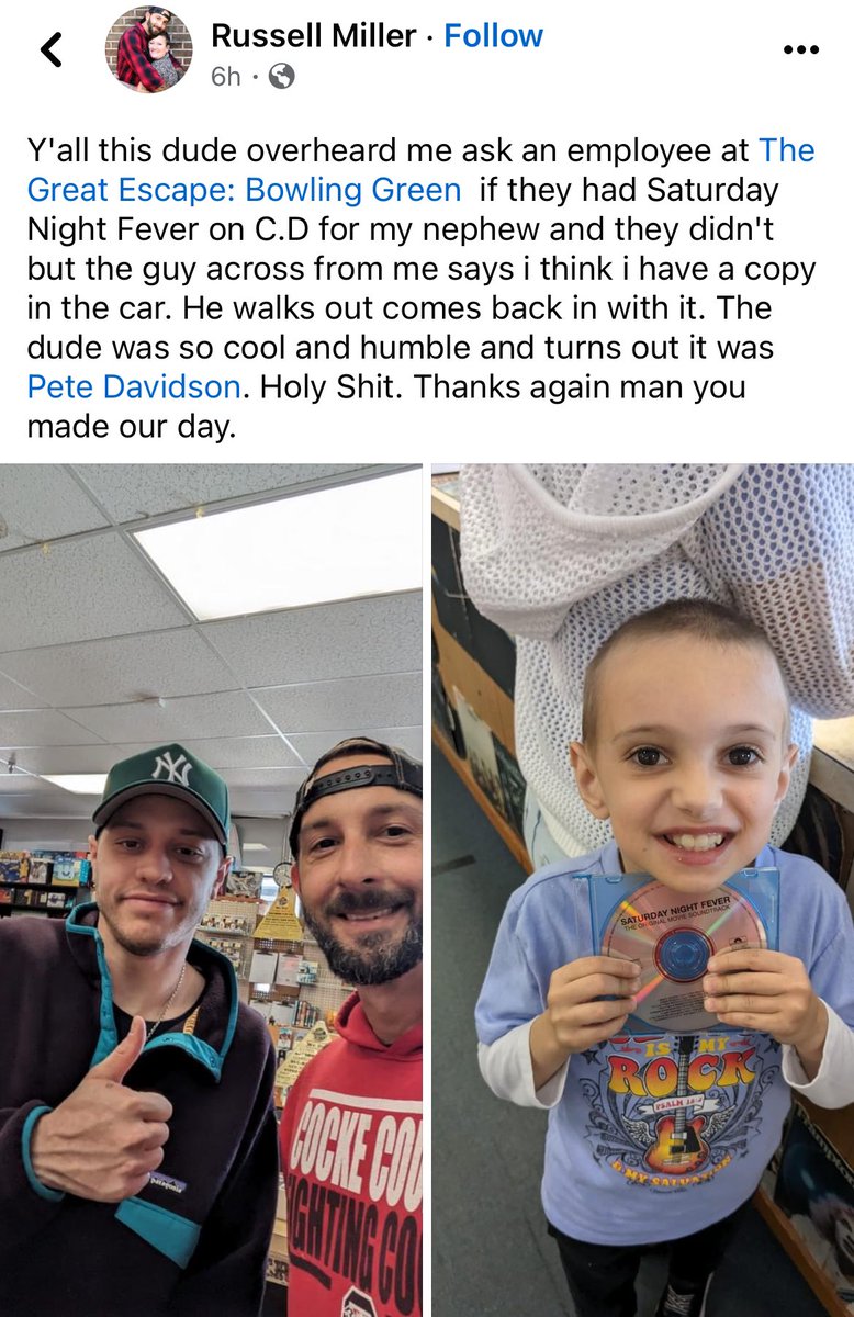 Never know what you’re going to see in @CityofBGKY. Maybe a loose CD for your nephew from Pete Davidson!