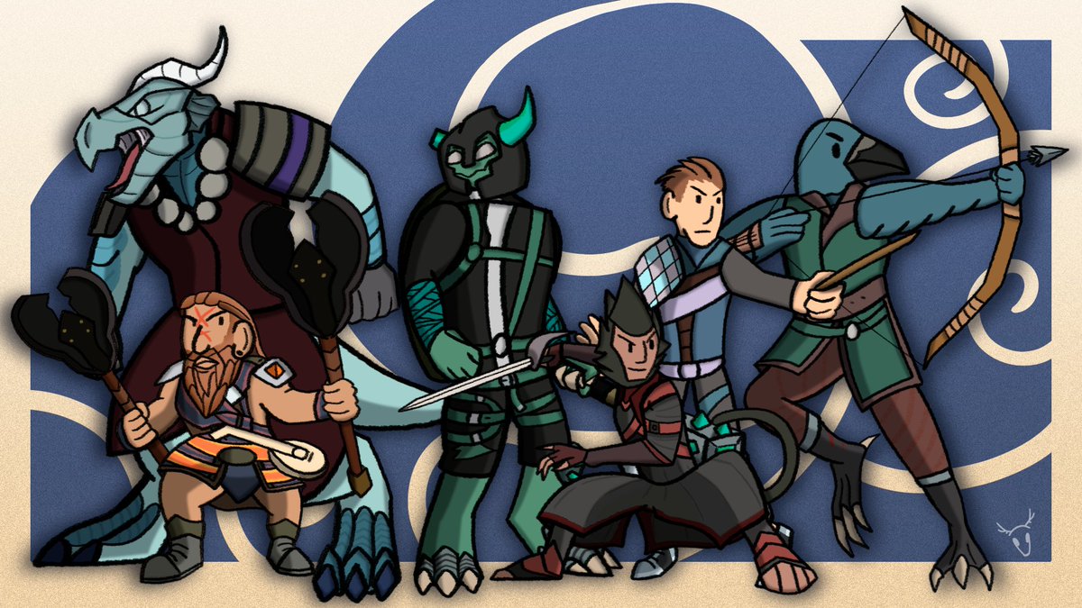 Scott_Ramirez_'s tweet photo. Just the D&D party of my friends and me (Spoiler, I died first campaign)
#art #ArtistOnTwitter #artshare #DnD #dndart #aarakocra #dragonborn #dwarf #tortle #apeling https://t.co/zwM1zLfViU