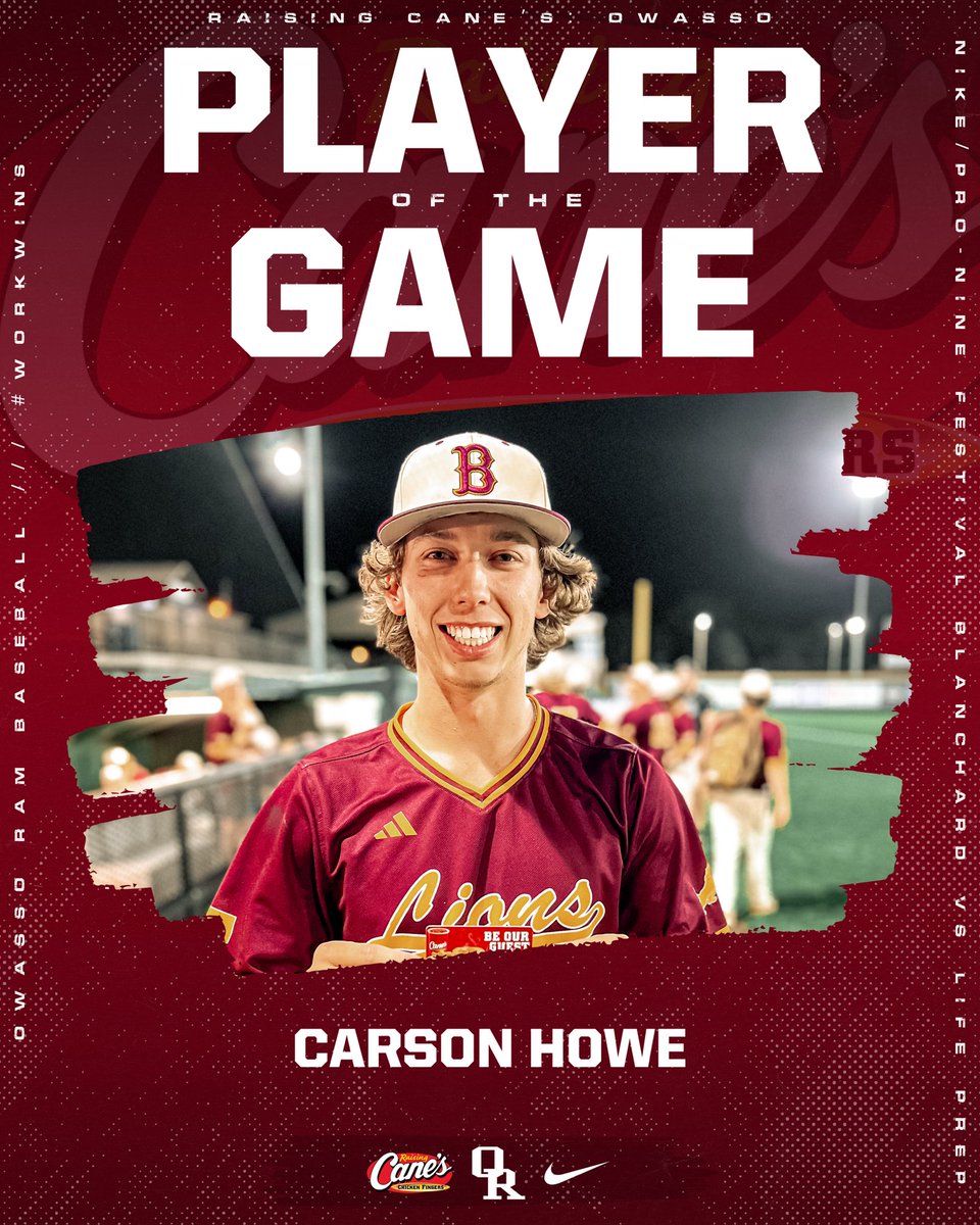 𝐑𝐚𝐢𝐬𝐧𝐠 𝐂𝐚𝐧𝐞’𝐬 𝐎𝐰𝐚𝐬𝐬𝐨 Player of the Game Congratulations to Blanchard’s Carson Howe for being named 𝐑𝐚𝐢𝐬𝐧𝐠 𝐂𝐚𝐧𝐞’𝐬 𝐎𝐰𝐚𝐬𝐬𝐨 Player of the Game. #17 #Earning𝟏𝟓 #WorkWins #𝐓𝐫𝐚𝐝𝐢𝐭𝐢𝐨𝐧of𝐂𝐡𝐚𝐦𝐩𝐢𝐨𝐧𝐬