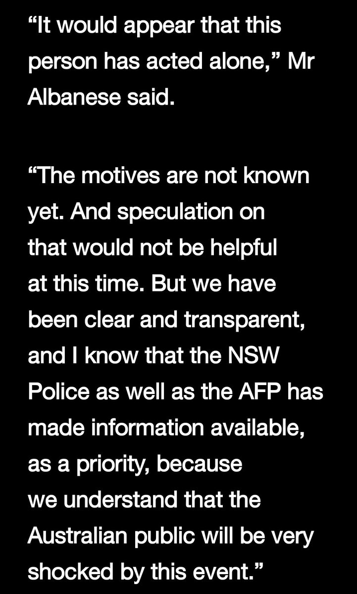 The NSW Police Commissioner is wrong. The Australian Prime Minister is wrong. The motives are known. This was a terrorist attack on women. Women were terrified in the mall while women were targeted and horrifically murdered by this psychopath who hated us. Women are terrified…