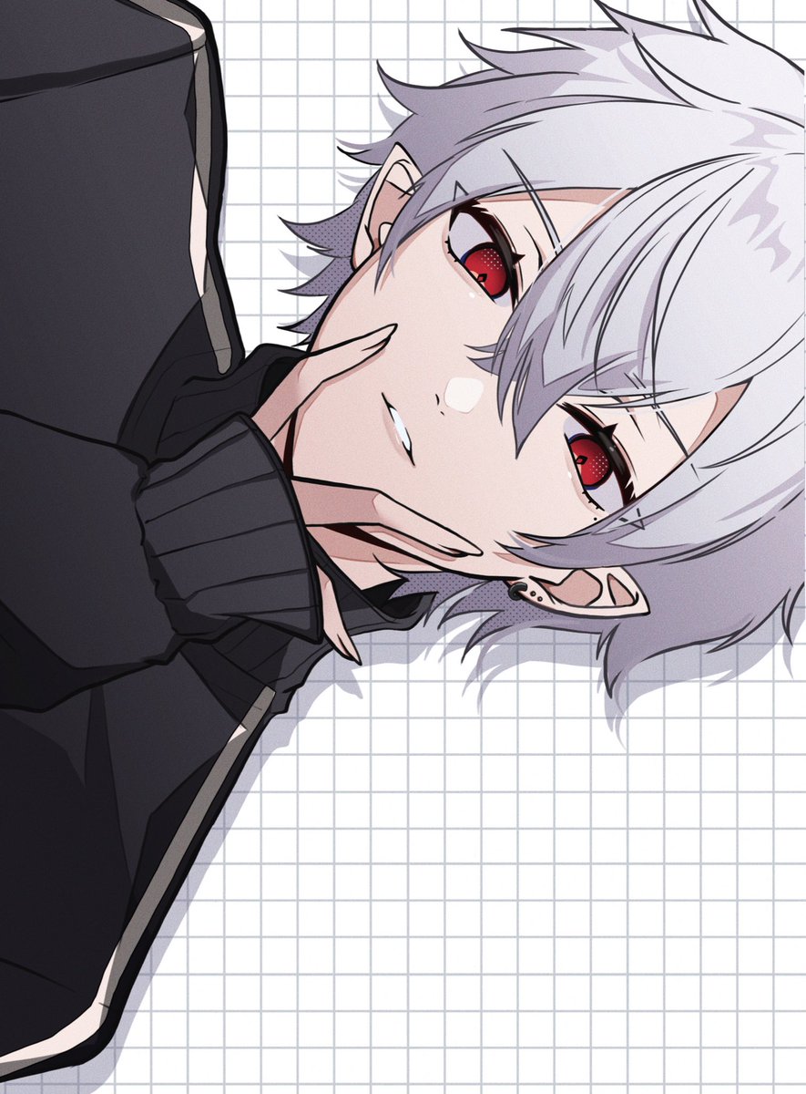 kuzuha (nijisanji) solo looking at viewer long sleeves 1boy red eyes hair between eyes jewelry  illustration images