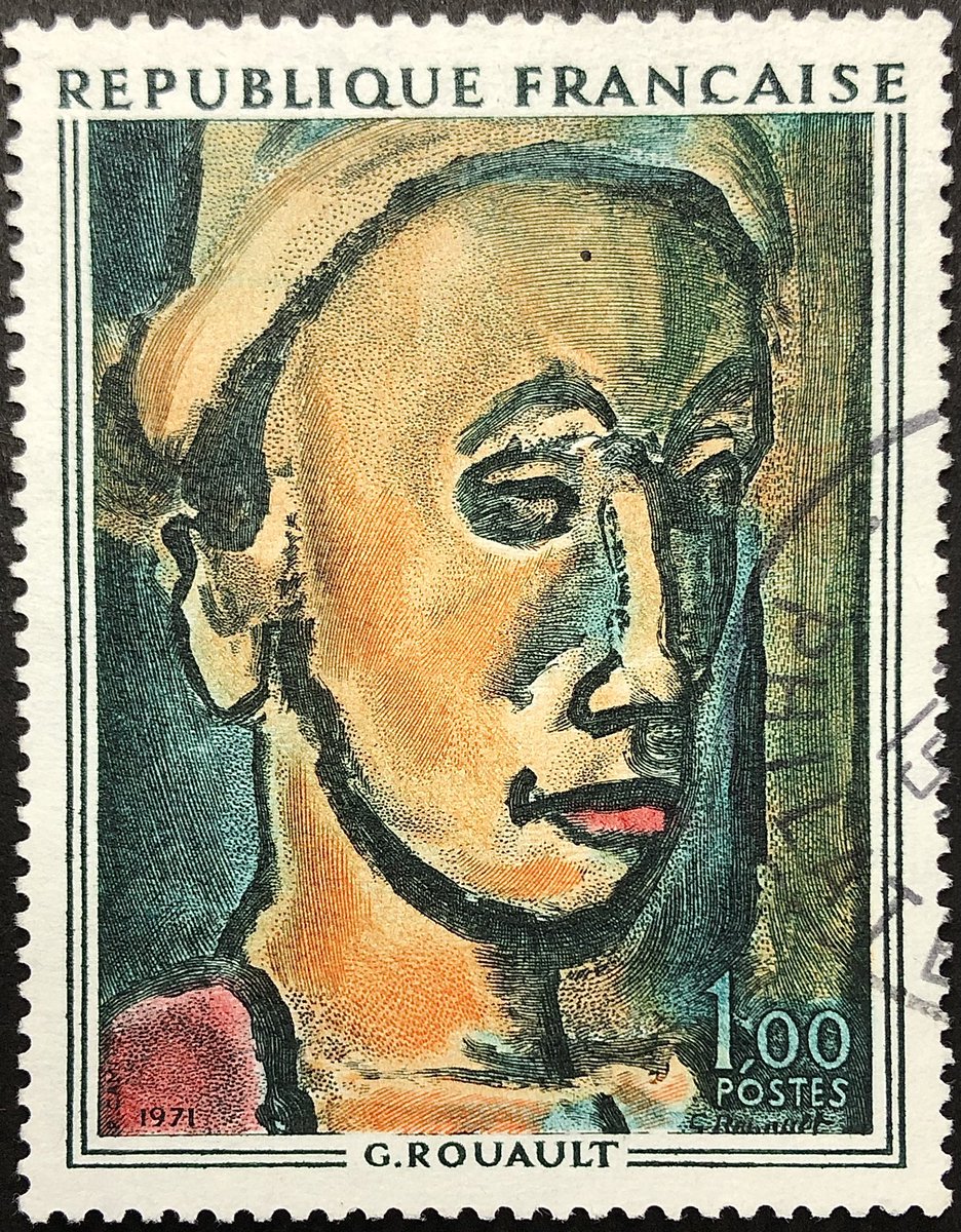 Today’s #EngravedBeauty features this stamp from 1971 with a painting by Georges Henri Rouault (1871-1958), titled ‘Hollow Dream’ (1946). This work is in the Fauvism genre, which emphasized large outlines and strong colour versus the realistic values retained by Impressionism.